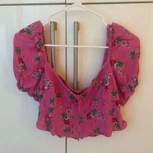 Pink floral flowy crop top